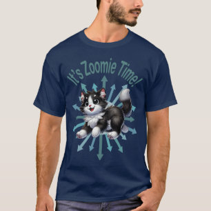 It's Zoomie Time Cute Black & White Cat T-Shirt