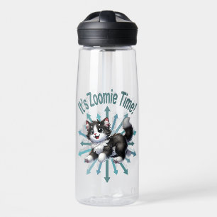 It's Zoomie Time Cute Black & White Cat Water Bottle