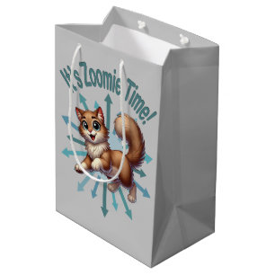 It's Zoomie Time Cute Brown & White Cat Medium Gift Bag