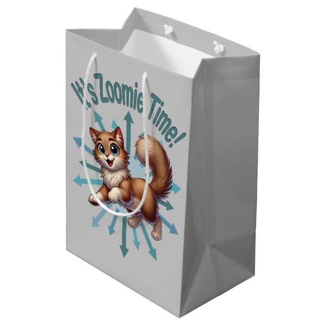 It's Zoomie Time Cute Brown & White Cat Medium Gift Bag (Back Angled)