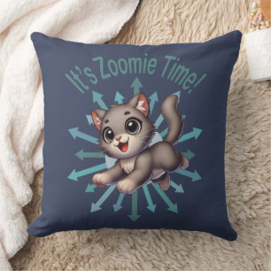 It's Zoomie Time Cute Grey & White Cat Cushion
