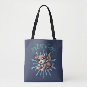 It's Zoomie Time Cute Grey & White Cat Tote Bag