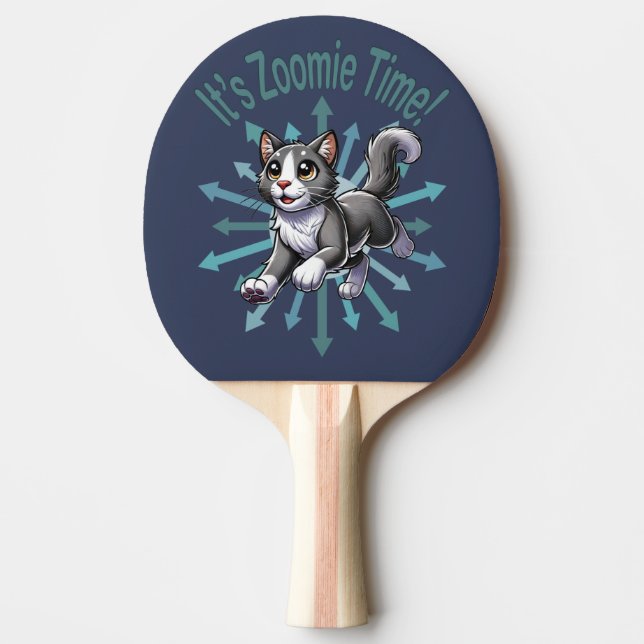 It's Zoomie Time Grey Bicolor Cat Ping Pong Paddle (Front)