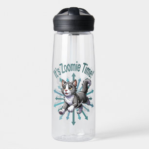 It's Zoomie Time Grey Bicolor Cat Water Bottle