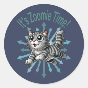 It's Zoomie Time Grey Tabby Cat Classic Round Sticker