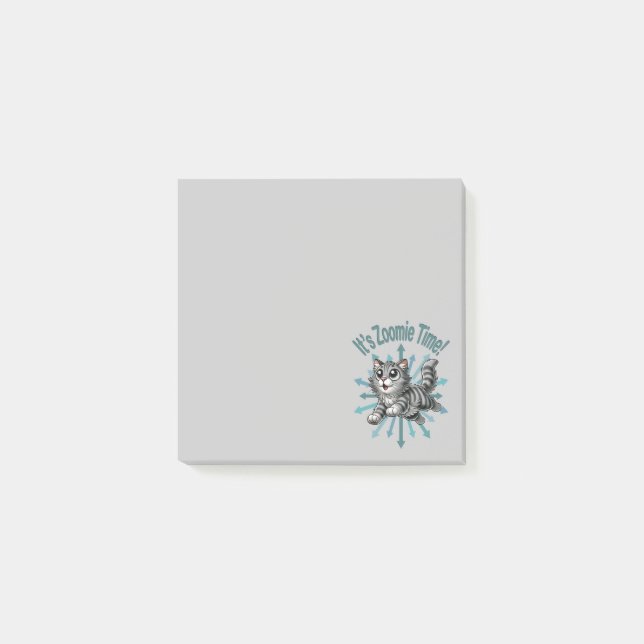 It's Zoomie Time Grey Tabby Cat Post-it Notes (Front)