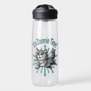 It's Zoomie Time Grey Tabby Cat Water Bottle