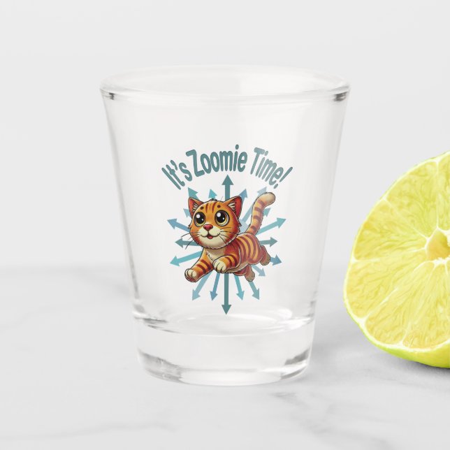 It's Zoomie Time Orange Tabby Cat Shot Glass (Front)