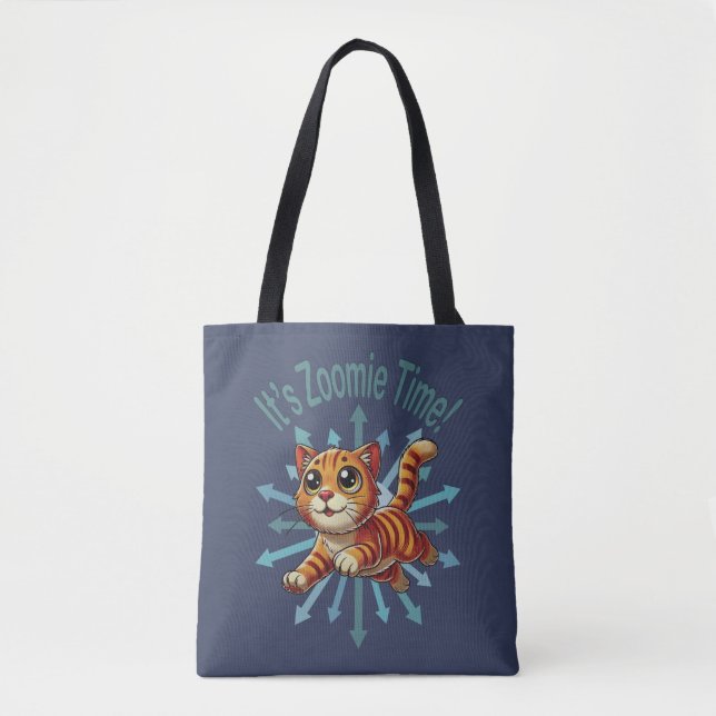 It's Zoomie Time Orange Tabby Cat Tote Bag (Front)