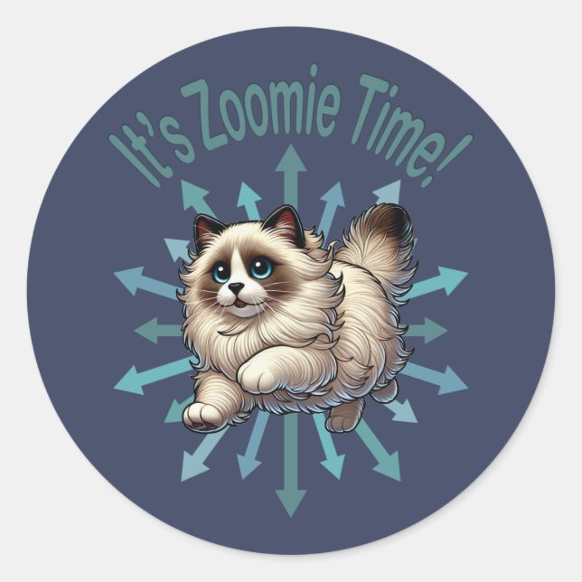 It's Zoomie Time Ragdoll Cat Classic Round Sticker (Front)