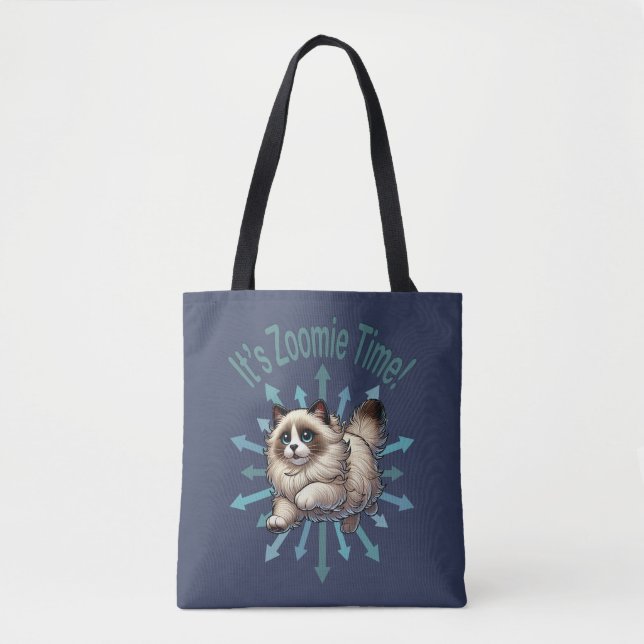It's Zoomie Time Ragdoll Cat Tote Bag (Front)
