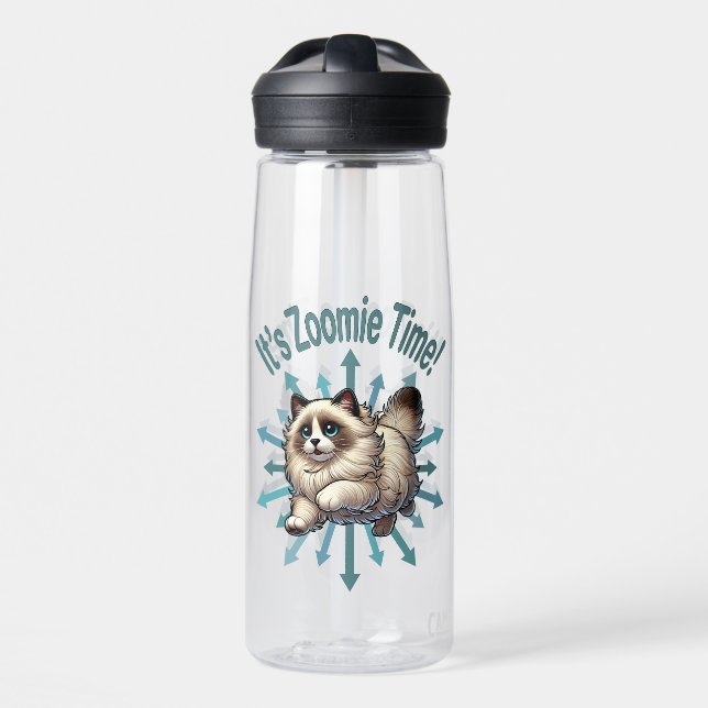 It's Zoomie Time Ragdoll Cat Water Bottle (Front)