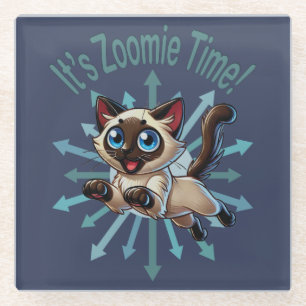 It's Zoomie Time Siamese Cat Glass Coaster