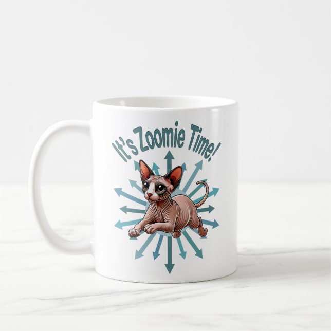 It's Zoomie Time Sphynx Cat Coffee Mug (Left)