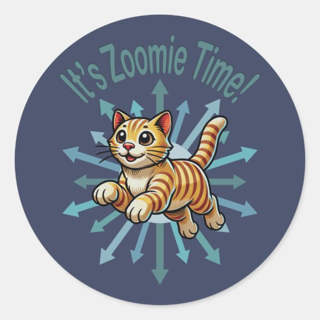 It's Zoomie Time Tiger Cat Classic Round Sticker (Front)