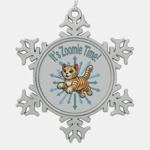 It's Zoomie Time Tiger Cat Snowflake Pewter Christmas Ornament