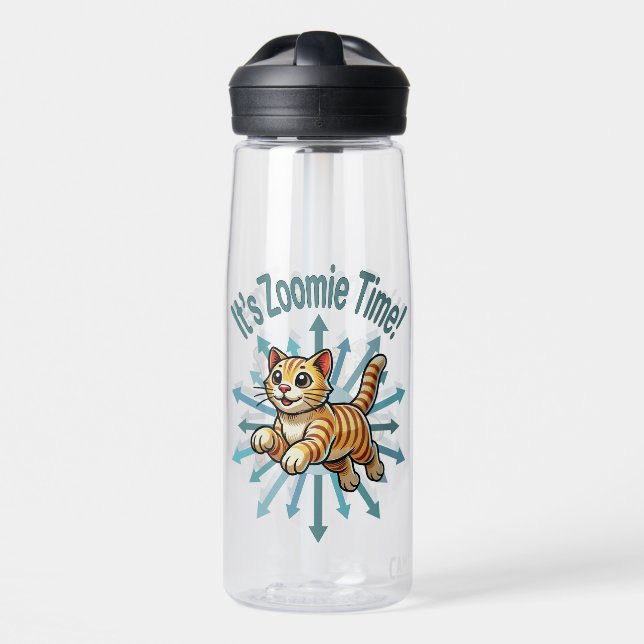 It's Zoomie Time Tiger Cat Water Bottle (Front)