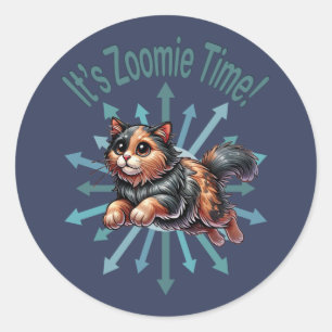 It's Zoomie Time Tortoise Shell Cat Classic Round Sticker