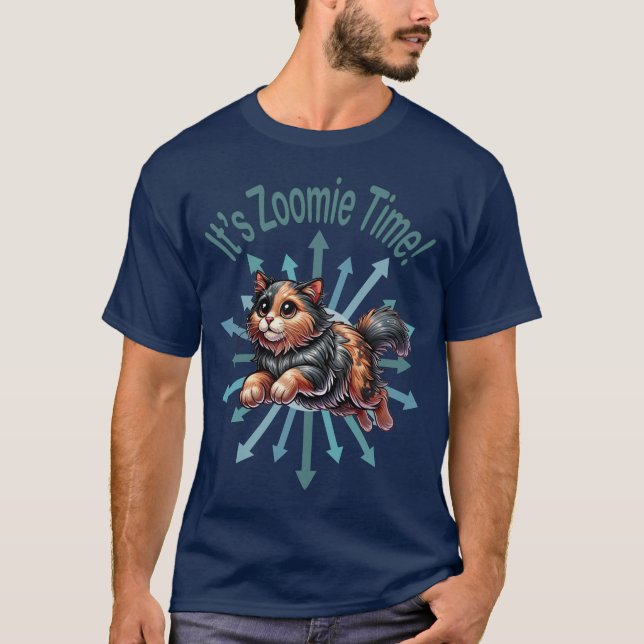 It's Zoomie Time Tortoise Shell Cat T-Shirt (Front)