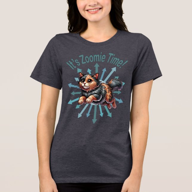 It's Zoomie Time Tortoise Shell Cat Tri-Blend Shirt (Front)