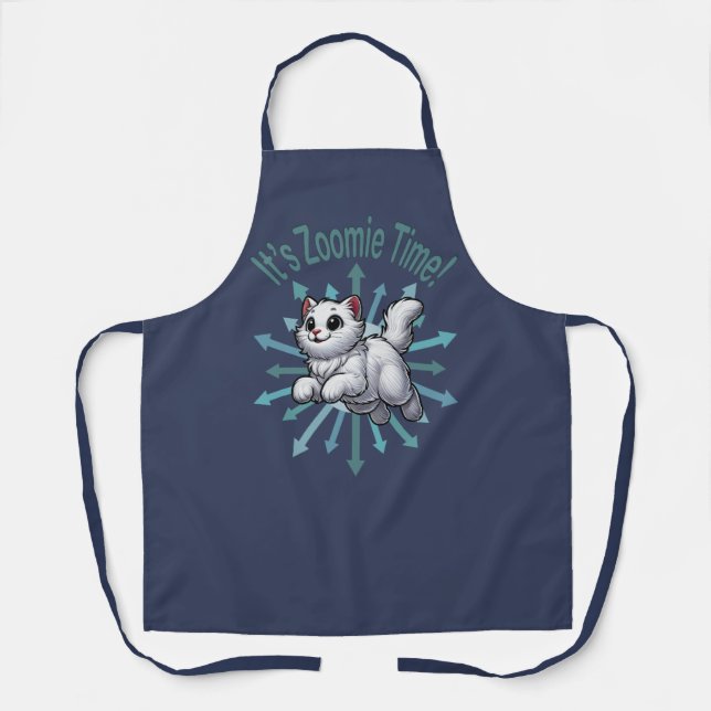 It's Zoomie Time White Cat Apron (Front)