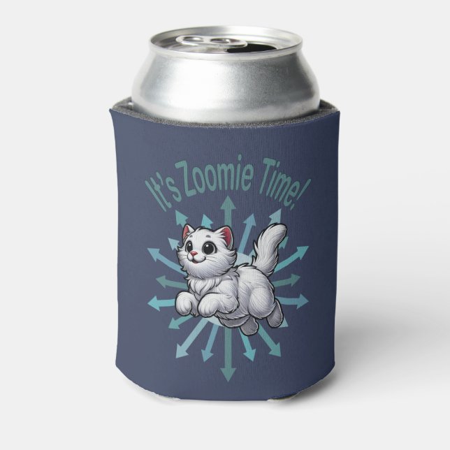 It's Zoomie Time White Cat Can Cooler (Can Back)