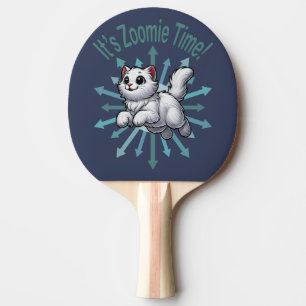 It's Zoomie Time White Cat Ping Pong Paddle
