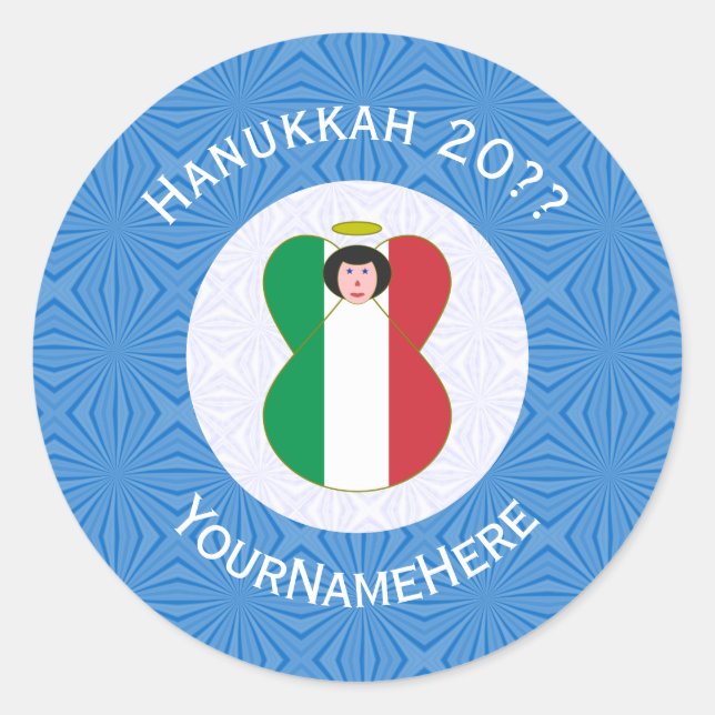 Itslian Angel Hanukkah Flag Personalised  Classic Round Sticker (Front)