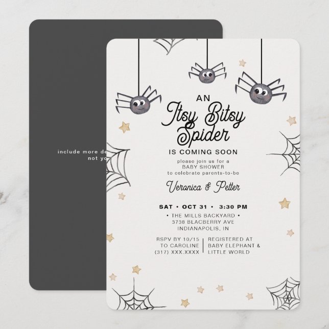 Itsy Bitsy Spider Neutral Halloween Baby Shower  Invitation (Front/Back)