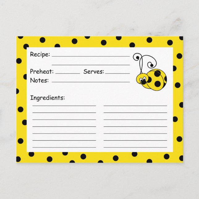 Itty Bitty Ladybug Yellow Recipe Card (Front)