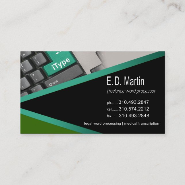 iType - Word Processing Expert Freelancer Business Card (Front)