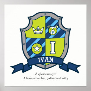 Ivan boys name meaning bear letter I green crest Poster