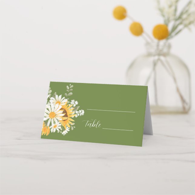 IVANA Elegant Yellow & White Flower Wedding Place Card (Front)