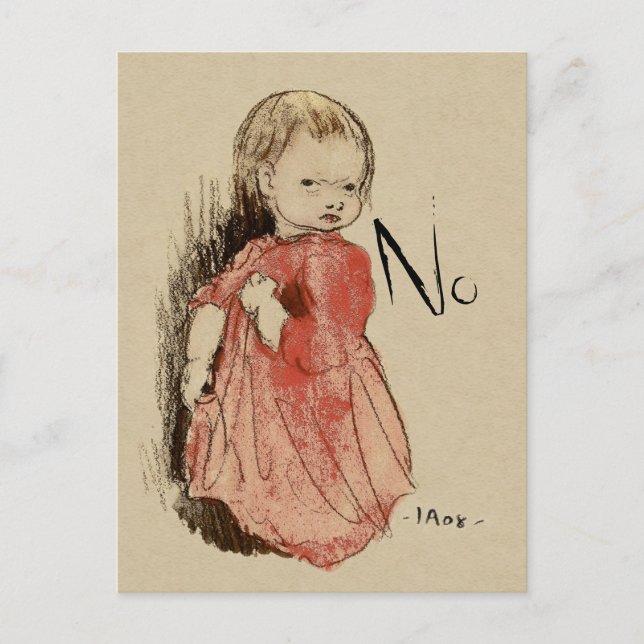 Ivar Arosenius Lillan Defiant little girl says No Postcard (Front)