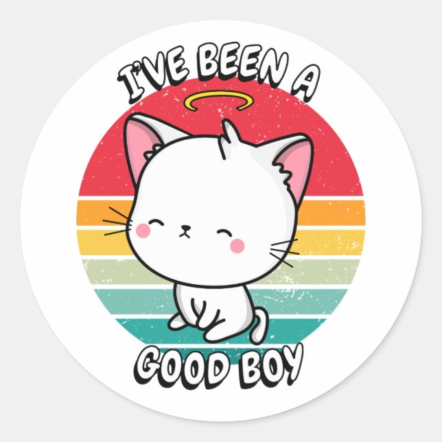 Ive been a good boy - white cat classic round sticker (Front)