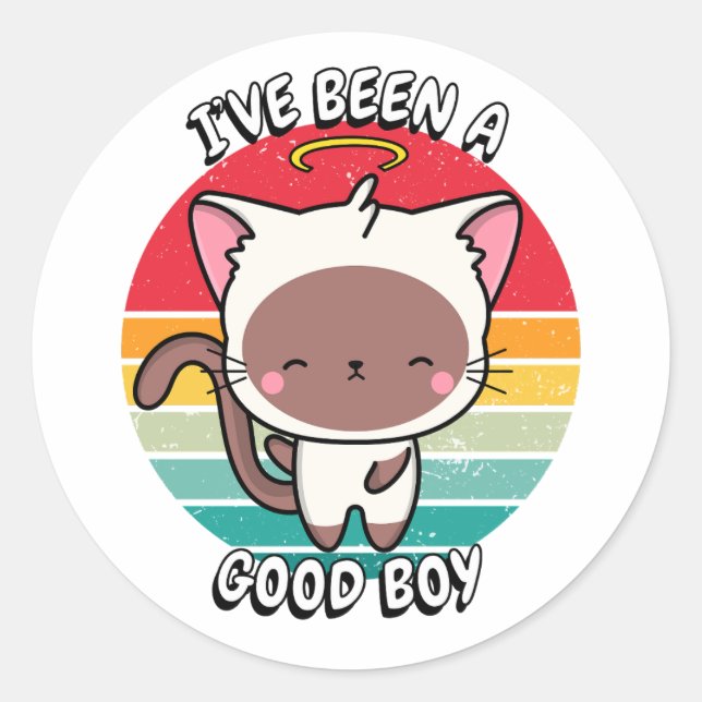 Ive been a good boy - white cat classic round sticker (Front)