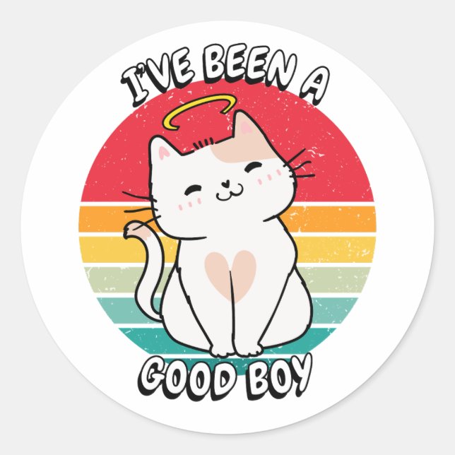 Ive been a good boy - white cat classic round sticker (Front)