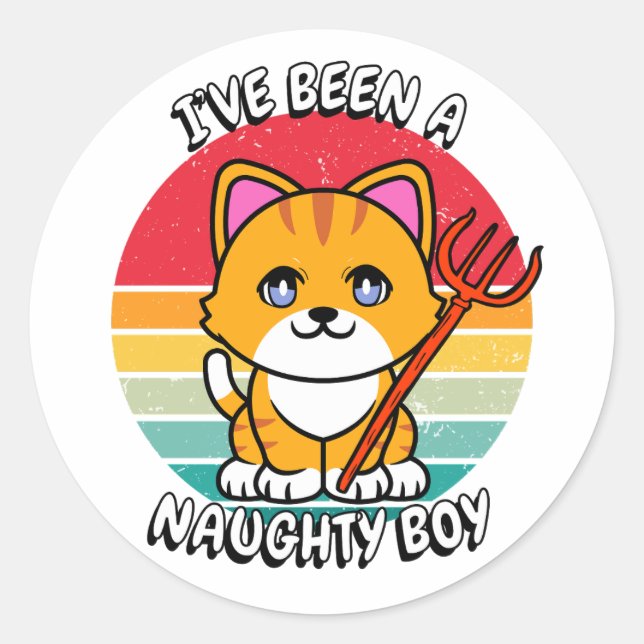 Ive been a naughty boy - orange cat classic round sticker (Front)