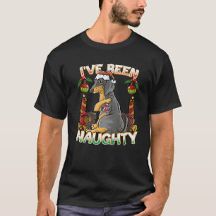 I've Been Naughty Dachshund Dog With Santa Claus H T-Shirt