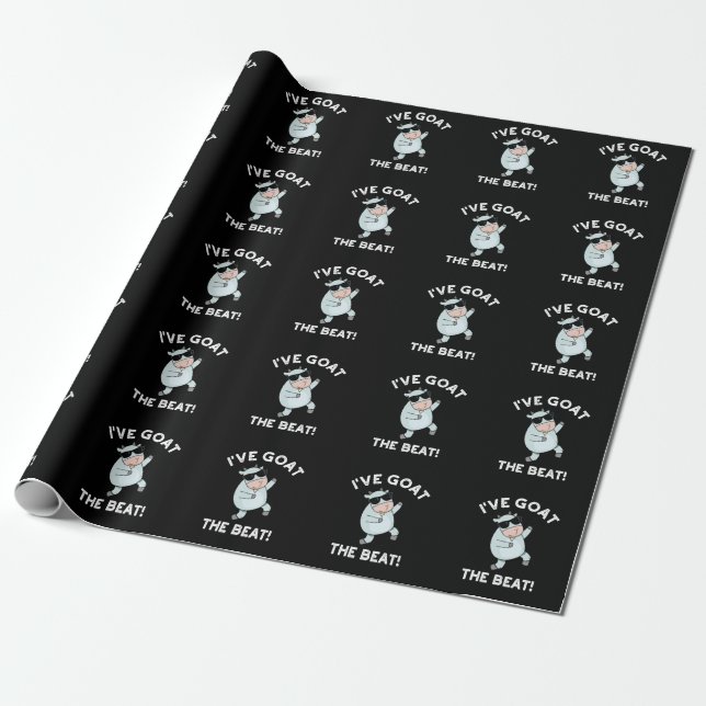 I've Goat The Beat Funny Animal Pun Dark BG Wrapping Paper (Unrolled)