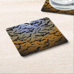 I've Gone Batty For Black Bats & Pretty Moonlight Square Paper Coaster<br><div class="desc">Coasters decorative tabletop protectors for beverage drinking cups and glassware etc. printed with a I've Gone Batty For Black Bats & Pretty Moonlight hand drawn graphic artwork drawing design illustration by TheFabricSeal print on demand shop at Zazzle.com #ZazzleMade ©️Original. https://www.zazzle.com/store/thefabricseal This Halloween and anytime of the year classic looking vintage...</div>
