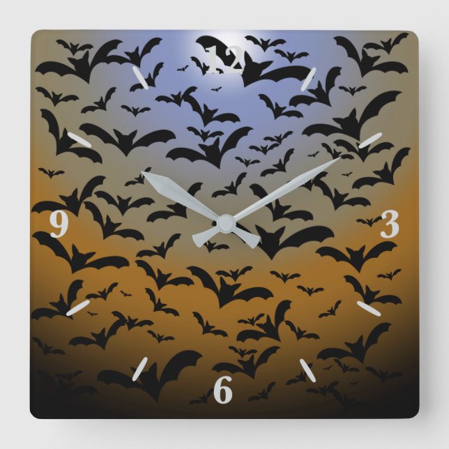 I've Gone Batty For Black Bats & Pretty Moonlight Square Wall Clock (Front)