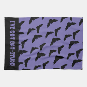 I've Got Bat-itude! Purple and Black Bat Tea Towel