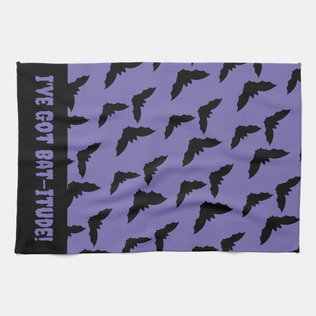 I've Got Bat-itude! Purple and Black Bat Tea Towel (Horizontal)