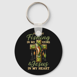 Ive Got Fishing Veins Jesus Heart Key Ring