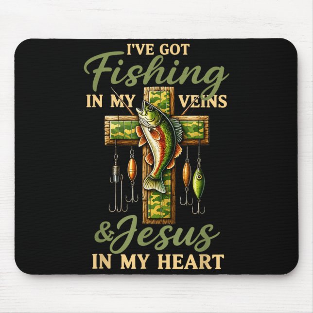 Ive Got Fishing Veins Jesus Heart Mouse Mat (Front)