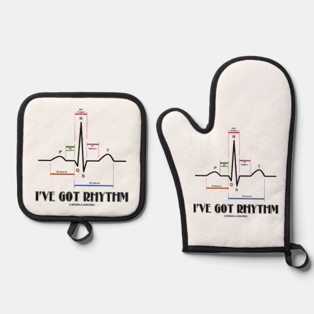 I've Got Rhythm ECG EKG Electrocardiogram Oven Mitt & Pot Holder Set (Front)