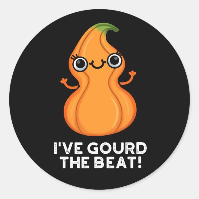 I've Gourd The Beat Funny Veggie Pun Dark BG Classic Round Sticker (Front)
