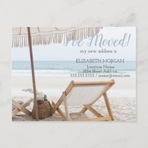 I've Moved,Beach Chair Parasol New Address Announcement Postcard