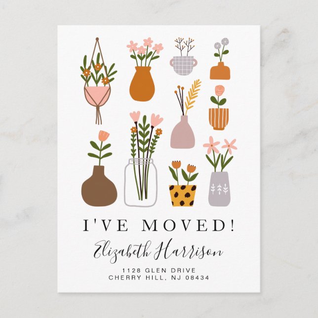 I've Moved Boho Plants Moving Announcement Postcard (Front)